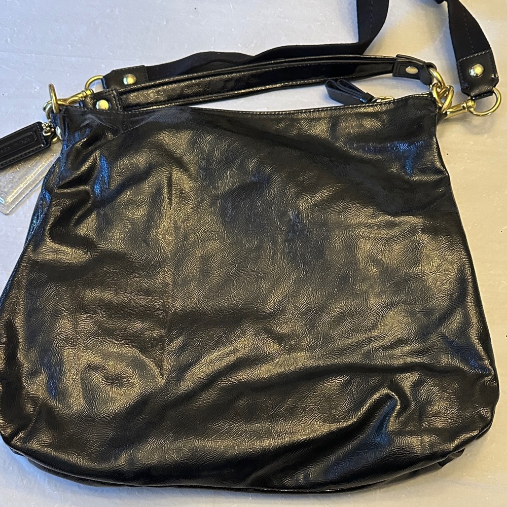 Coach Poppy Daisy Liquid Gloss Black Patent Leather Hobo Bag - Picture 5 of 7